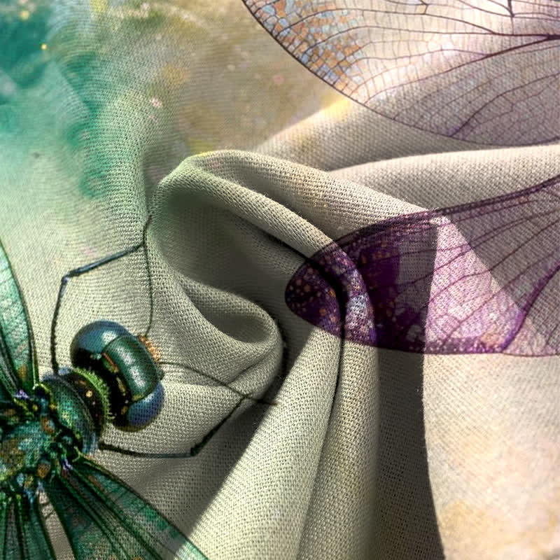 Buddha Stones Baumwoll-Leinen-Hose mit Aquarell-Libellenmuster, elastischem Bund, weitem Bein und Taschen - image 4