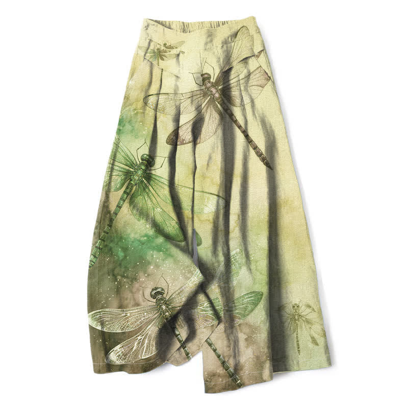 Buddha Stones Baumwoll-Leinen-Hose mit Aquarell-Libellenmuster, elastischem Bund, weitem Bein und Taschen - Khaki - US16, UK/AU20, EU48 (3XL) - image 5