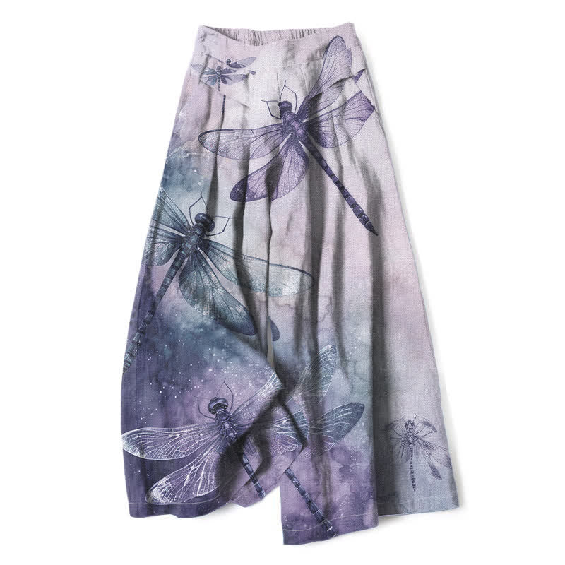 Buddha Stones Baumwoll-Leinen-Hose mit Aquarell-Libellenmuster, elastischem Bund, weitem Bein und Taschen - Lavendel - US16, UK/AU20, EU48 (3XL) - image 7