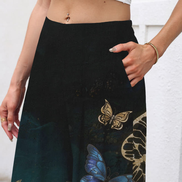 Buddha Stones Baumwoll-Leinen-Hose mit Schmetterlingsmuster, elastischem Bund, weitem Bein und Taschen - image 2