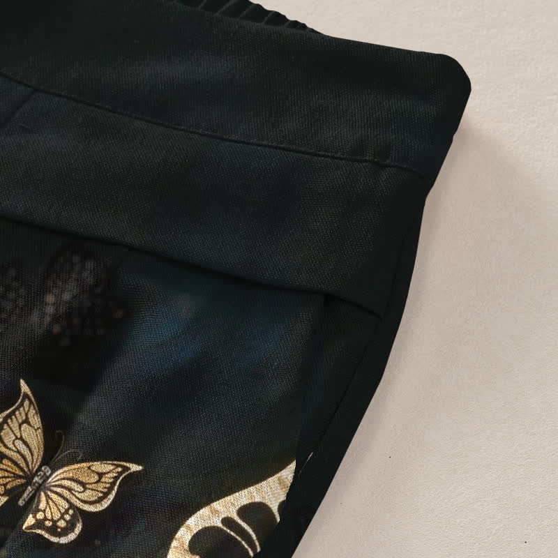 Buddha Stones Baumwoll-Leinen-Hose mit Schmetterlingsmuster, elastischem Bund, weitem Bein und Taschen - image 3
