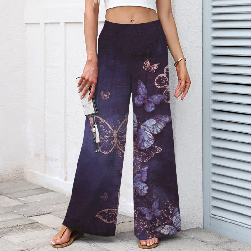 Buddha Stones Baumwoll-Leinen-Hose mit Schmetterlingsmuster, elastischem Bund, weitem Bein und Taschen - image 6