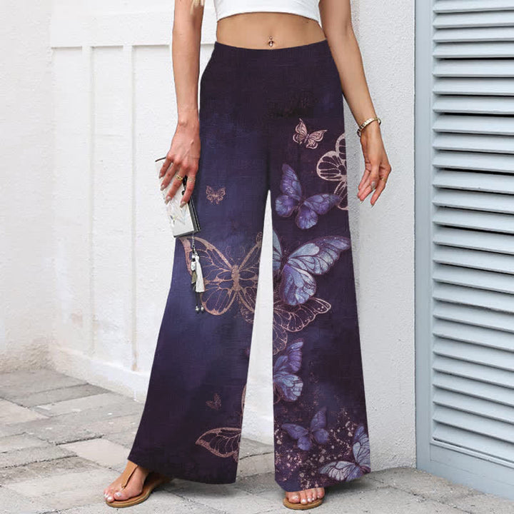 Buddha Stones Baumwoll-Leinen-Hose mit Schmetterlingsmuster, elastischem Bund, weitem Bein und Taschen - image 6