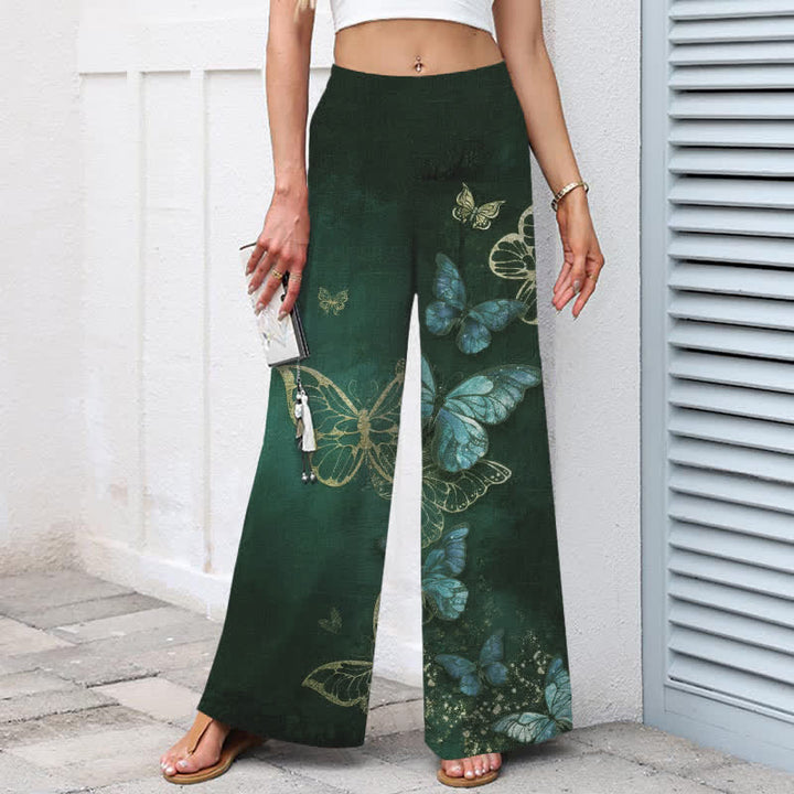 Buddha Stones Baumwoll-Leinen-Hose mit Schmetterlingsmuster, elastischem Bund, weitem Bein und Taschen - image 8