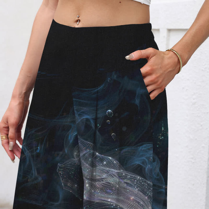 Buddha Stones Damenhose aus Baumwoll-Leinen-Mischgewebe mit mystischem Fischmuster, elastischem Bund, weitem Bein und Taschen - image 2