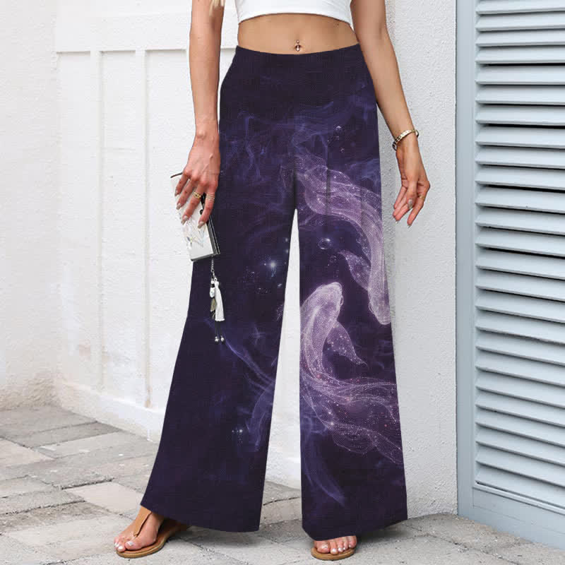 Buddha Stones Damenhose aus Baumwoll-Leinen-Mischgewebe mit mystischem Fischmuster, elastischem Bund, weitem Bein und Taschen - image 6