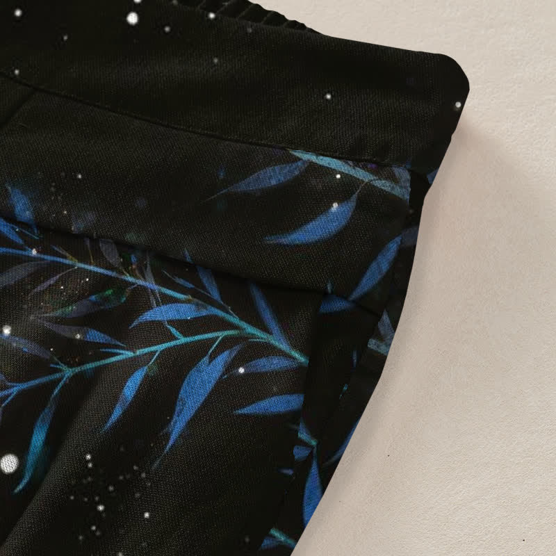 Buddha Stones Baumwoll-Leinen-Hose mit Mondschein-Bambusmuster, elastischem Bund, weitem Bein und Taschen - image 3