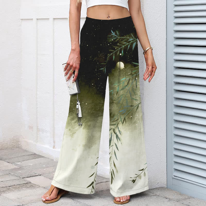 Buddha Stones Baumwoll-Leinen-Hose mit Mondschein-Bambusmuster, elastischem Bund, weitem Bein und Taschen - image 6