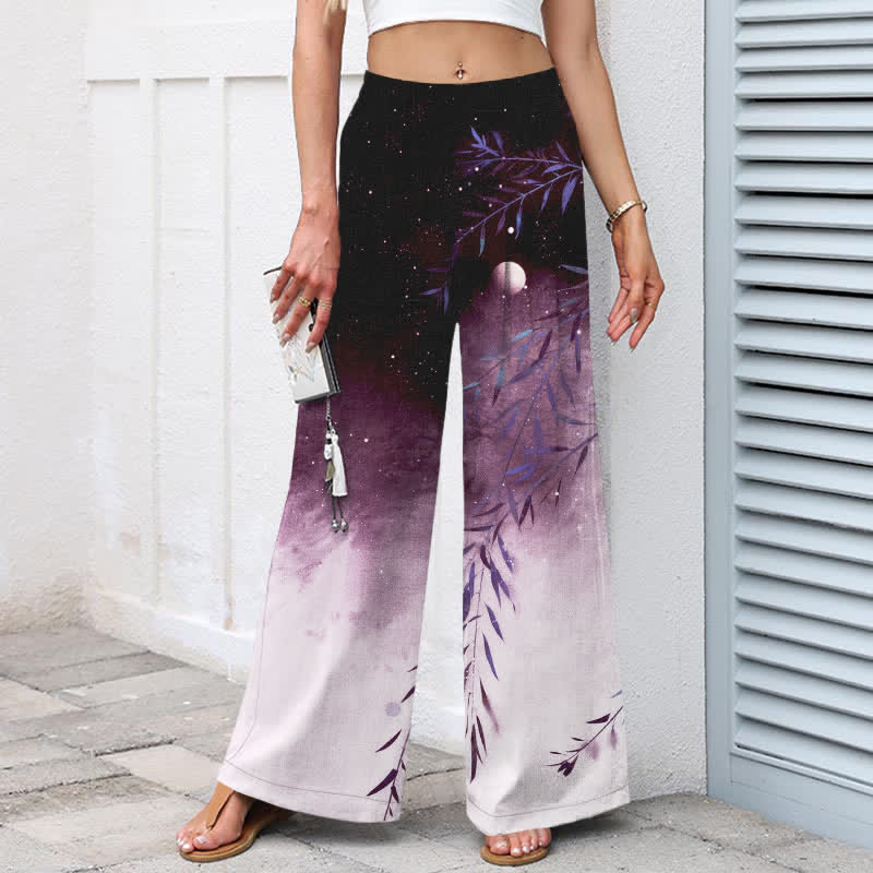 Buddha Stones Baumwoll-Leinen-Hose mit Mondschein-Bambusmuster, elastischem Bund, weitem Bein und Taschen - image 8