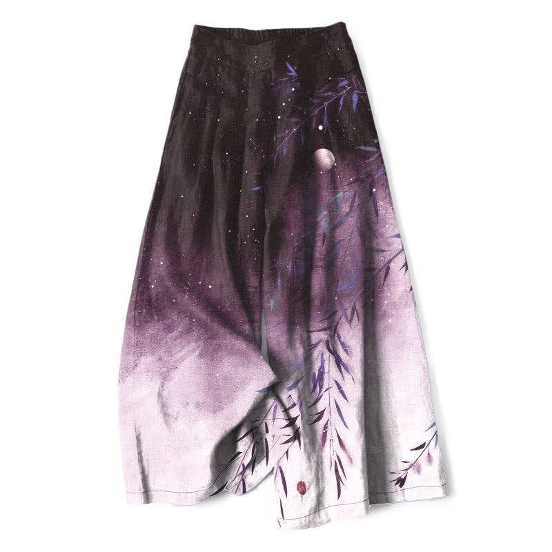 Buddha Stones Baumwoll-Leinen-Hose mit Mondschein-Bambusmuster, elastischem Bund, weitem Bein und Taschen - Dunkelviolett - US16, UK/AU20, EU48 (3XL) - image 7
