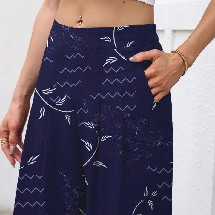Buddha Stones Baumwoll-Leinen-Hose mit botanischem Wellenmuster, elastischem Bund, weitem Bein und Taschen - image 2