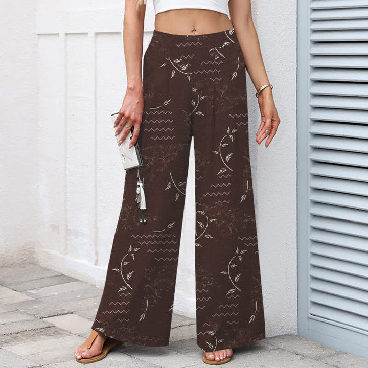Buddha Stones Baumwoll-Leinen-Hose mit botanischem Wellenmuster, elastischem Bund, weitem Bein und Taschen - image 6