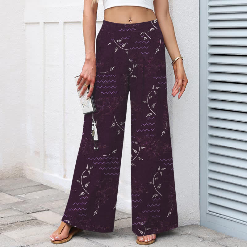 Buddha Stones Baumwoll-Leinen-Hose mit botanischem Wellenmuster, elastischem Bund, weitem Bein und Taschen - image 8