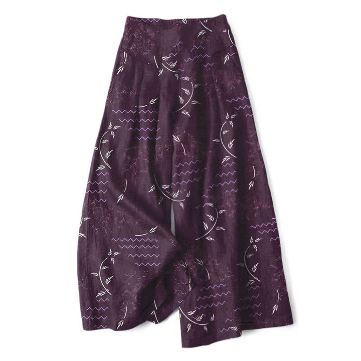 Buddha Stones Baumwoll-Leinen-Hose mit botanischem Wellenmuster, elastischem Bund, weitem Bein und Taschen - Lila - US16, UK/AU20, EU48 (3XL) - image 7