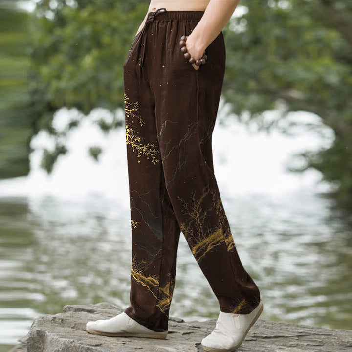 Buddha Stones Herrenhose mit schmal zulaufendem Bein und Taschen, Baumwollmuster aus Zweigen - image 1