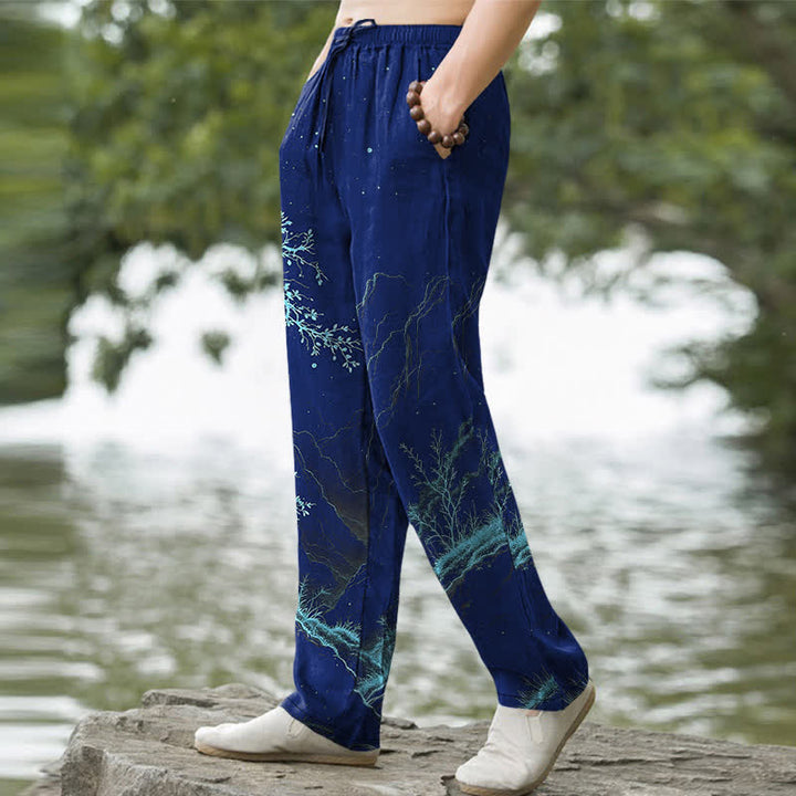 Buddha Stones Herrenhose mit schmal zulaufendem Bein und Taschen, Baumwollmuster aus Zweigen - image 5