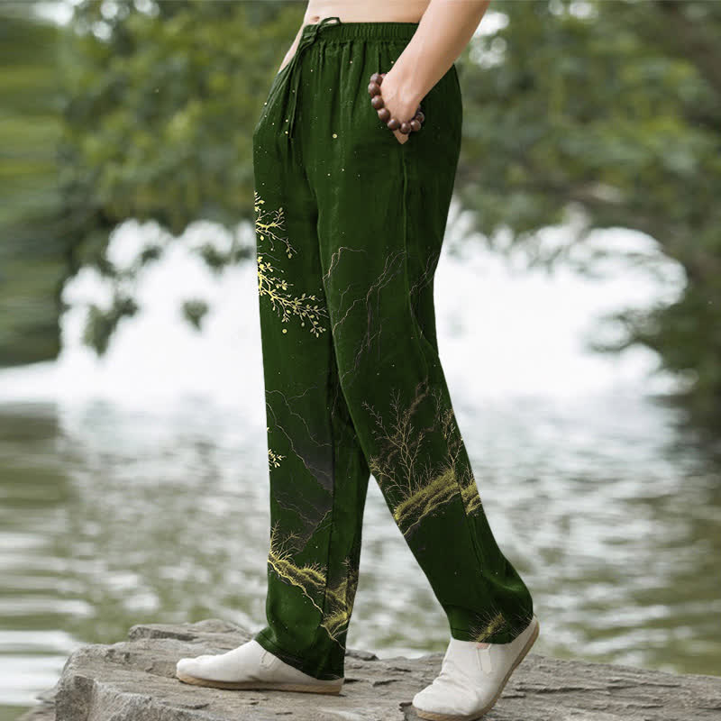 Buddha Stones Herrenhose mit schmal zulaufendem Bein und Taschen, Baumwollmuster aus Zweigen - image 7