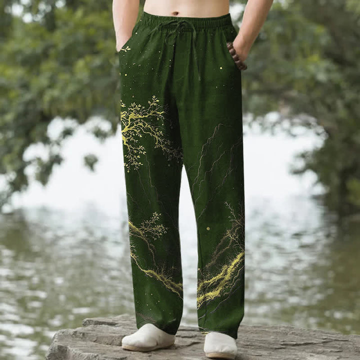 Buddha Stones Herrenhose mit schmal zulaufendem Bein und Taschen, Baumwollmuster aus Zweigen - Waldgrün - US/ UK/AU50, EU60 (5XL) - image 6