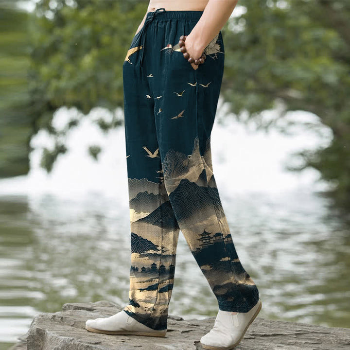 Buddha Stones Herrenhose mit schmal zulaufendem Bein und Taschen, Baumwollmuster „Temple Bird“ von Cotton Mountain - image 1