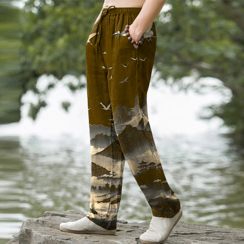 Buddha Stones Herrenhose mit schmal zulaufendem Bein und Taschen, Baumwollmuster „Temple Bird“ von Cotton Mountain - image 7