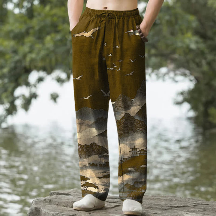 Buddha Stones Herrenhose mit schmal zulaufendem Bein und Taschen, Baumwollmuster „Temple Bird“ von Cotton Mountain - Dunkelgoldenrod - US/ UK/AU50, EU60 (5XL) - image 6