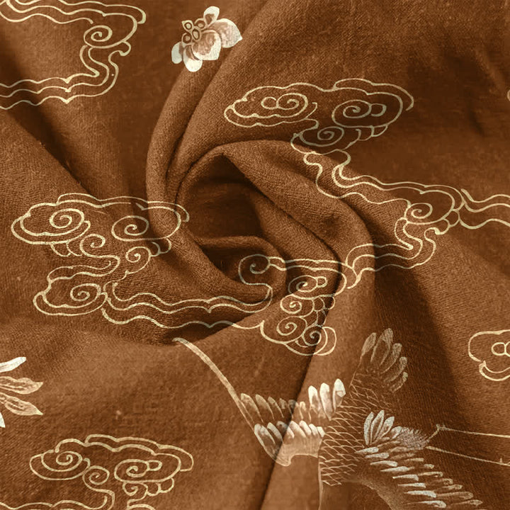 Buddha Stones Herrenhose aus Baumwolle mit Kranich-, Wolken- und Blumenmuster, schmal zulaufend und mit Taschen - image 3