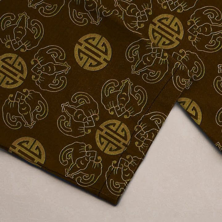 Buddha Stones Baumwollhose für Herren mit rundem Glückssymbol, floralem Muster, schmal zulaufendem Schnitt und Taschen - image 3