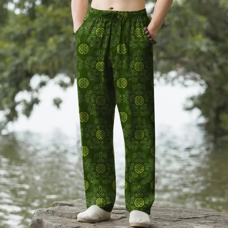 Buddha Stones Baumwollhose für Herren mit rundem Glückssymbol, floralem Muster, schmal zulaufendem Schnitt und Taschen - Waldgrün - US/ UK/AU50, EU60 (5XL) - image 4