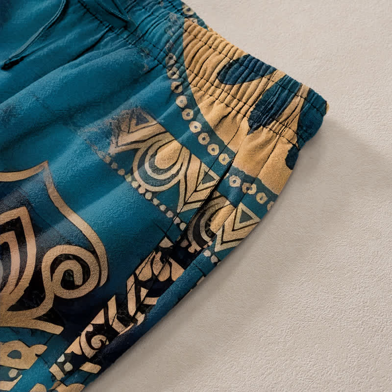 Buddha Stones Herrenhose aus Baumwolle mit geometrischem Mandala-Muster, schmal zulaufendem Schnitt und Taschen - image 2