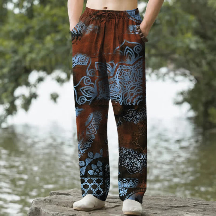 Buddha Stones Herrenhose aus Baumwolle mit geometrischem Mandala-Muster, schmal zulaufendem Schnitt und Taschen - Braun - US/ UK/AU50, EU60 (5XL) - image 4