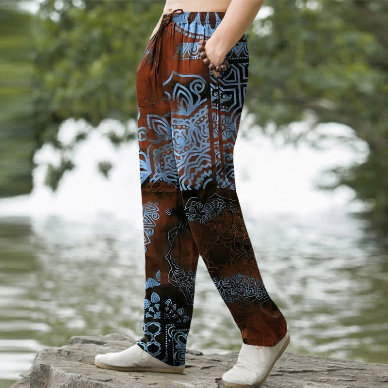 Buddha Stones Herrenhose aus Baumwolle mit geometrischem Mandala-Muster, schmal zulaufendem Schnitt und Taschen - image 5