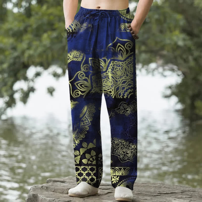 Buddha Stones Herrenhose aus Baumwolle mit geometrischem Mandala-Muster, schmal zulaufendem Schnitt und Taschen - Marine - US/ UK/AU50, EU60 (5XL) - image 6