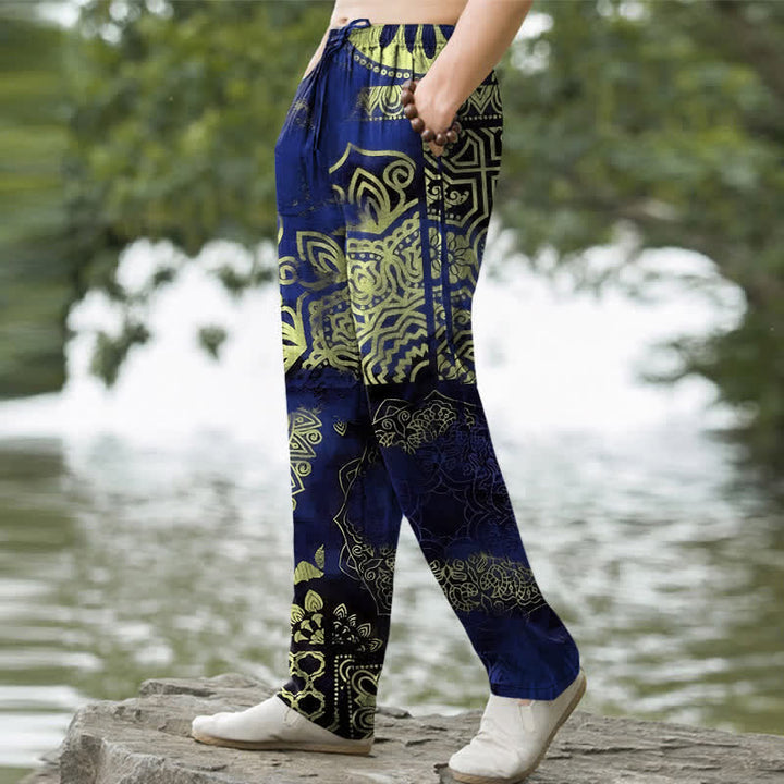 Buddha Stones Herrenhose aus Baumwolle mit geometrischem Mandala-Muster, schmal zulaufendem Schnitt und Taschen - image 7