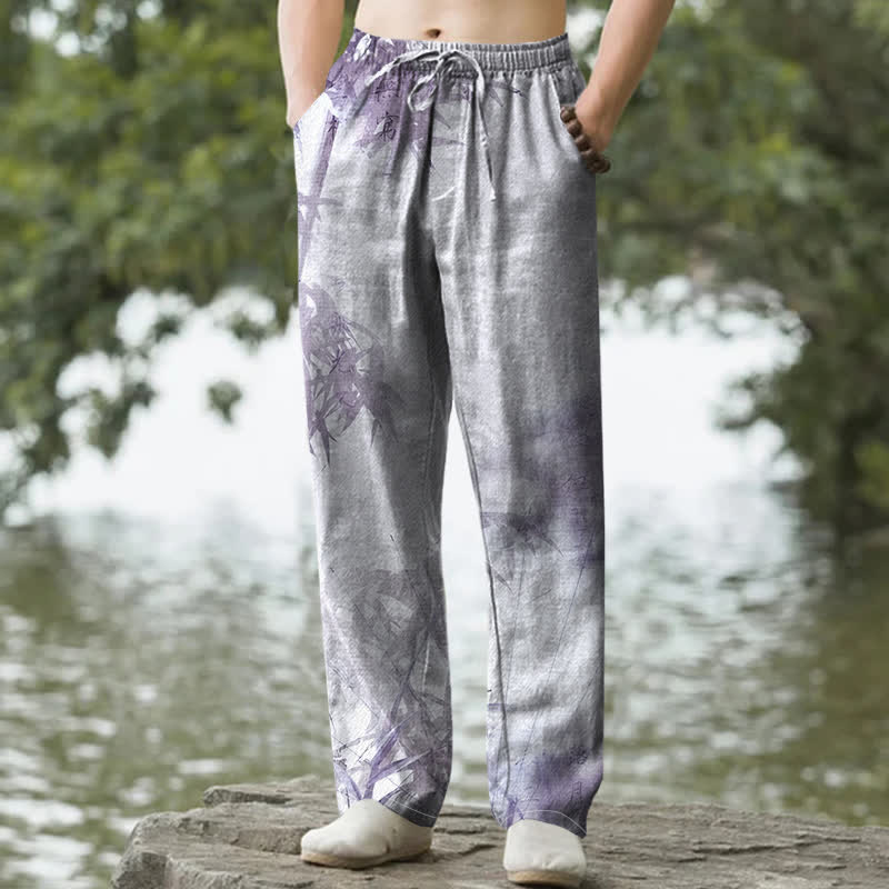 Buddha Stones Herrenhose mit schmal zulaufendem Bein und Taschen, aus gewaschenem Baumwollstoff mit Bambusmuster - Lavendel - US/ UK/AU50, EU60 (5XL) - image 6