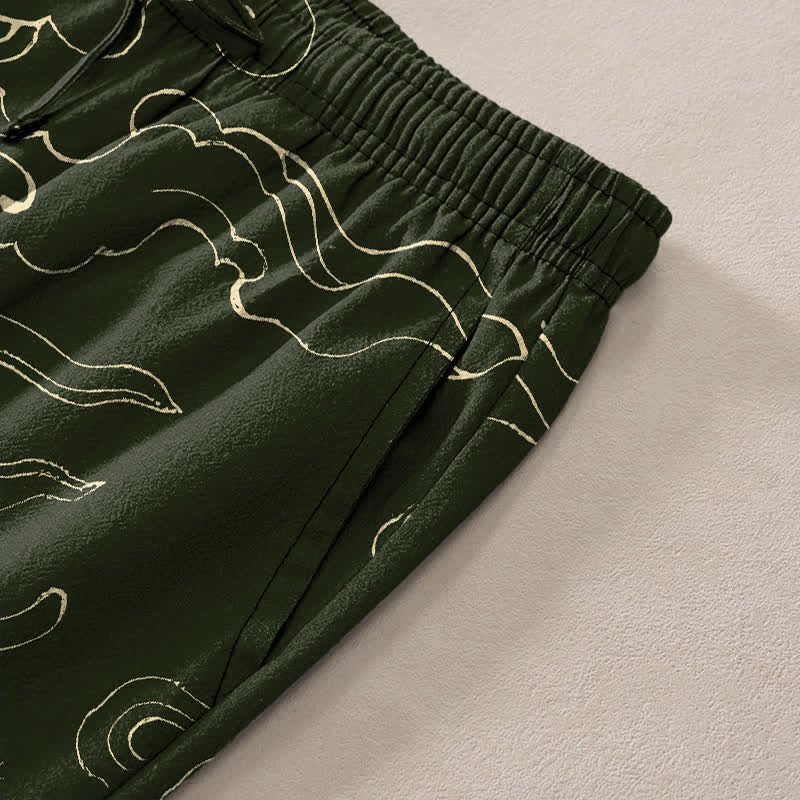 Buddha Stones Herren-Hose aus Baumwolle mit schmal zulaufendem Bein und Taschen, Muster: Fliegender Drache „Chasing The Sun“ - image 2