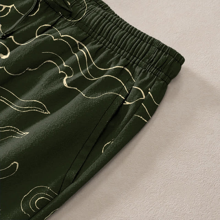 Buddha Stones Herren-Hose aus Baumwolle mit schmal zulaufendem Bein und Taschen, Muster: Fliegender Drache „Chasing The Sun“ - image 2