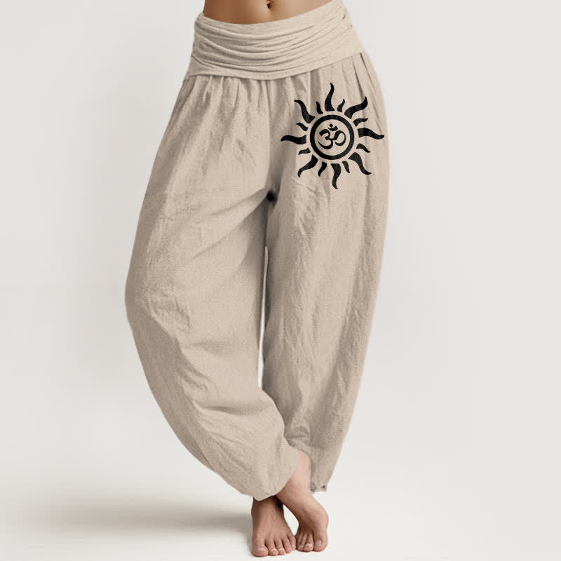Buddha Stones Damen-Haremshose aus reiner Baumwolle mit Sonnen-Om-Muster und elastischem Bund - Bräunen - US16, UK/AU20, EU48 (3XL) - image 11