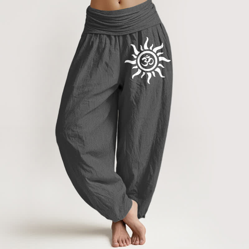 Buddha Stones Damen-Haremshose aus reiner Baumwolle mit Sonnen-Om-Muster und elastischem Bund - DimGray - US16, UK/AU20, EU48 (3XL) - image 8