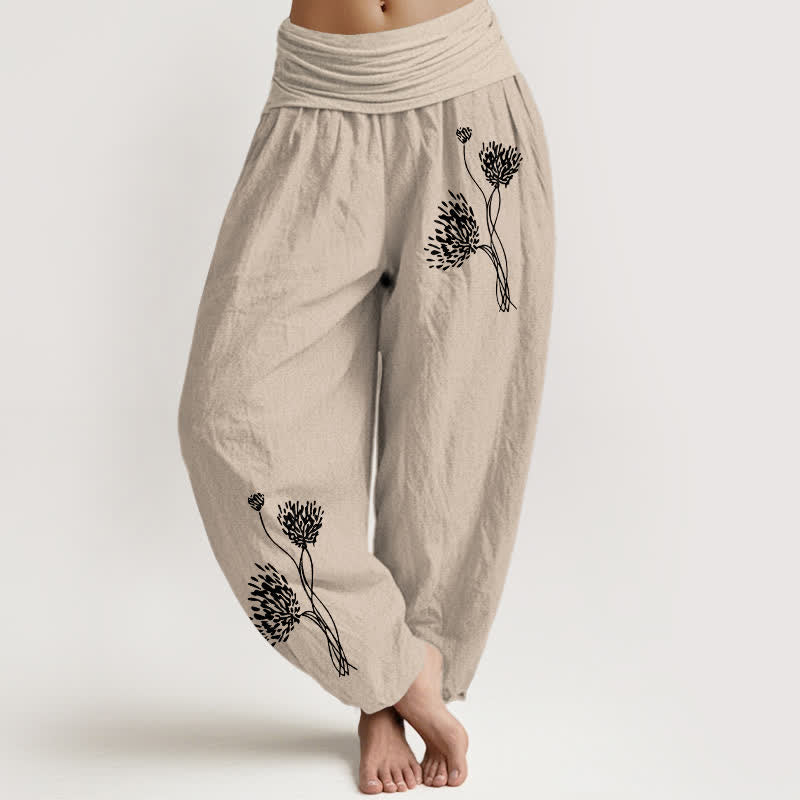 Buddha Stones Damen-Haremshose aus reiner Baumwolle mit botanischem Muster und elastischem Bund - Bräunen - US16, UK/AU20, EU48 (3XL) - image 0