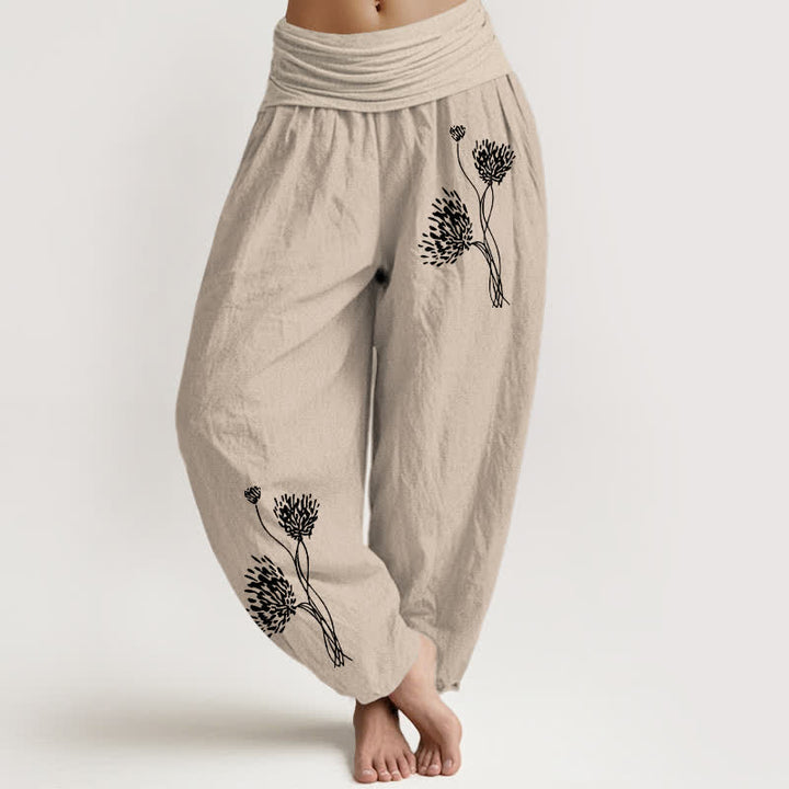 Buddha Stones Damen-Haremshose aus reiner Baumwolle mit botanischem Muster und elastischem Bund - Bräunen - US16, UK/AU20, EU48 (3XL) - image 0