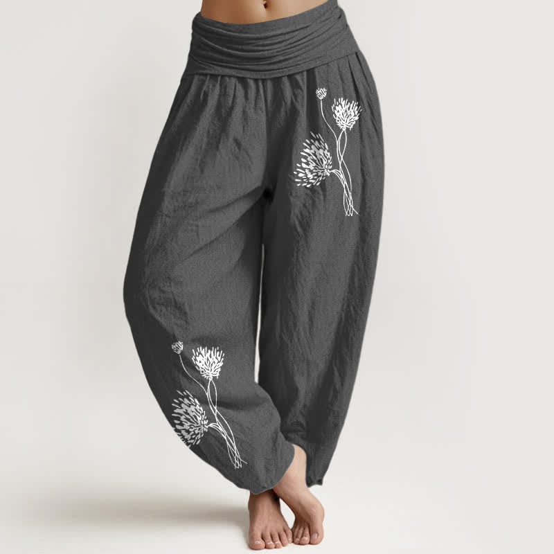 Buddha Stones Damen-Haremshose aus reiner Baumwolle mit botanischem Muster und elastischem Bund - DimGray - US16, UK/AU20, EU48 (3XL) - image 11