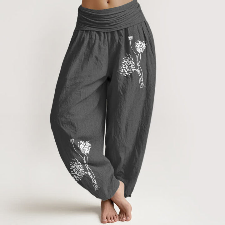 Buddha Stones Damen-Haremshose aus reiner Baumwolle mit botanischem Muster und elastischem Bund - DimGray - US16, UK/AU20, EU48 (3XL) - image 11