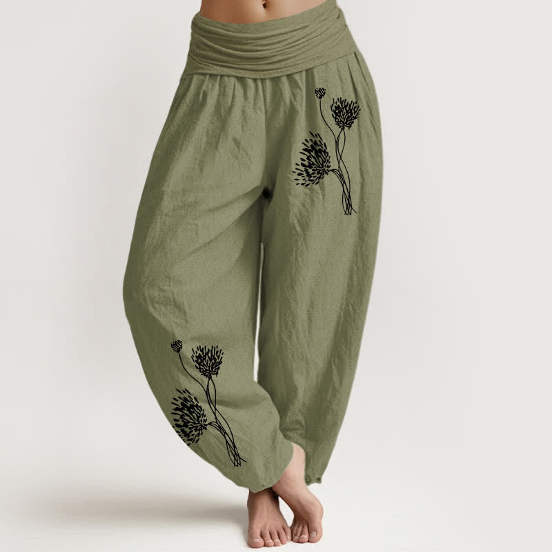 Buddha Stones Damen-Haremshose aus reiner Baumwolle mit botanischem Muster und elastischem Bund - Olivgrün - US16, UK/AU20, EU48 (3XL) - image 14