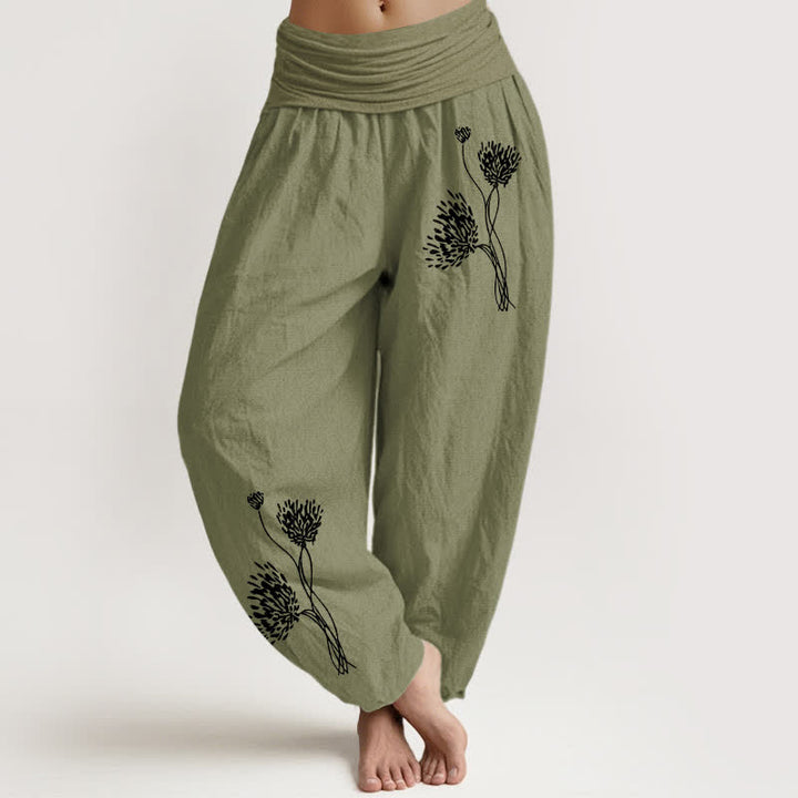 Buddha Stones Damen-Haremshose aus reiner Baumwolle mit botanischem Muster und elastischem Bund - Olivgrün - US16, UK/AU20, EU48 (3XL) - image 14