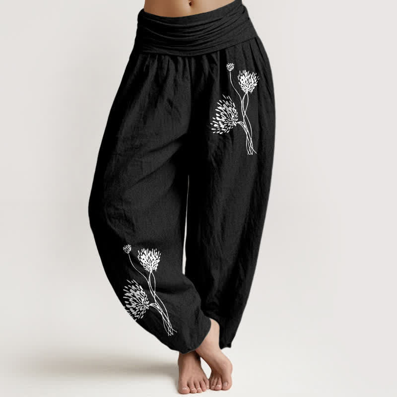Buddha Stones Damen-Haremshose aus reiner Baumwolle mit botanischem Muster und elastischem Bund - Schwarz - US16, UK/AU20, EU48 (3XL) - image 5