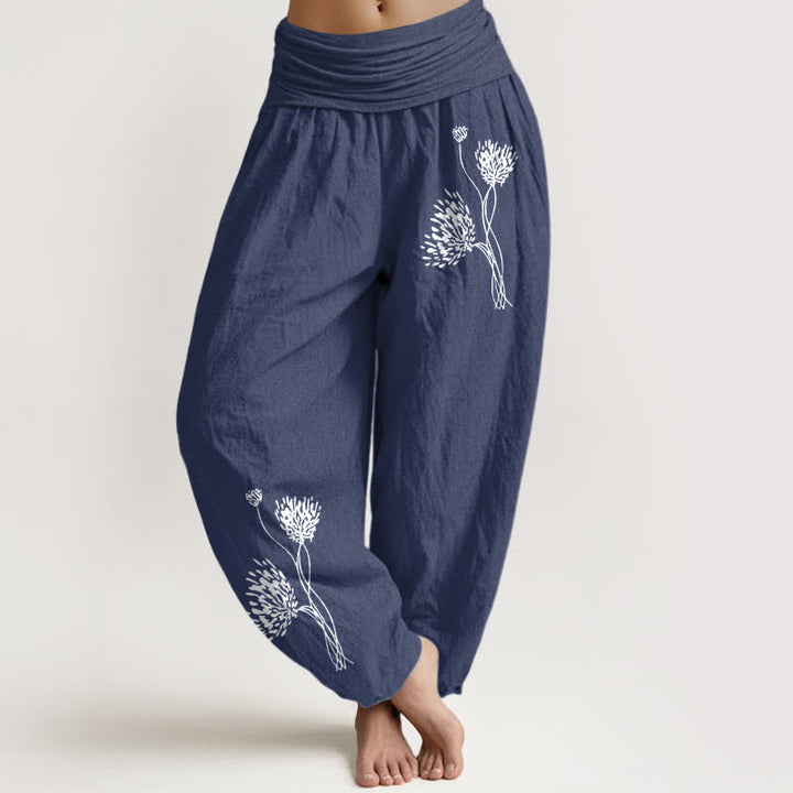 Buddha Stones Damen-Haremshose aus reiner Baumwolle mit botanischem Muster und elastischem Bund - Dunkelschieferblau - US16, UK/AU20, EU48 (3XL) - image 8