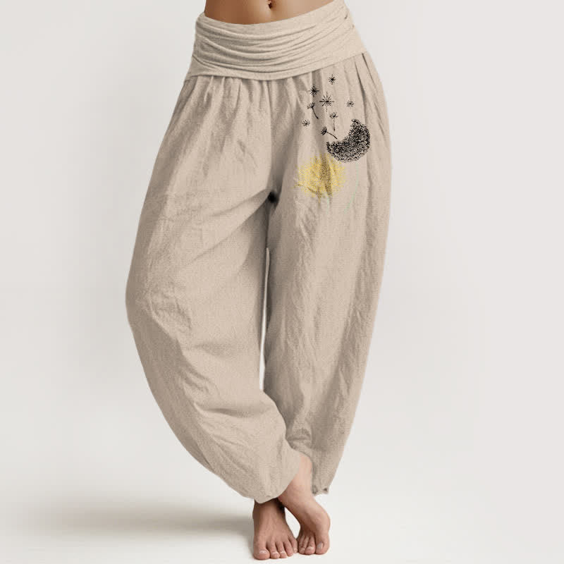 Buddha Stones Damen-Haremshose aus reiner Baumwolle mit Löwenzahnblütenmuster und elastischem Bund - Bräunen - US16, UK/AU20, EU48 (3XL) - image 11