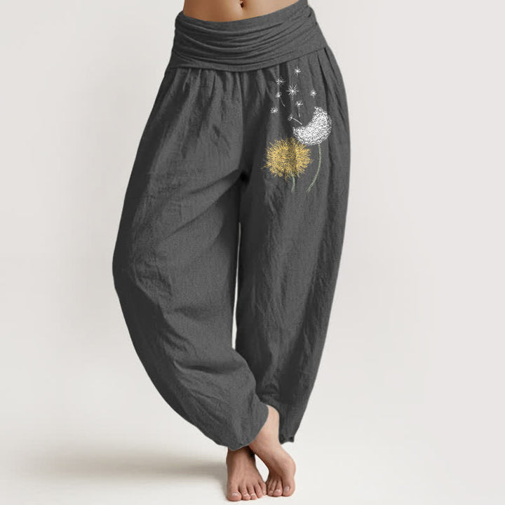 Buddha Stones Damen-Haremshose aus reiner Baumwolle mit Löwenzahnblütenmuster und elastischem Bund - DimGray - US16, UK/AU20, EU48 (3XL) - image 8