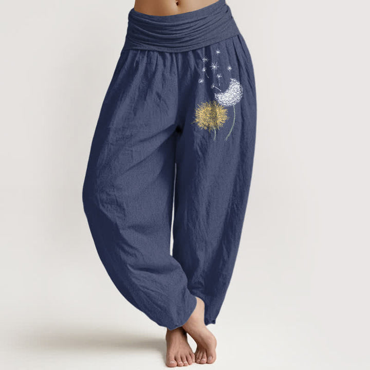 Buddha Stones Damen-Haremshose aus reiner Baumwolle mit Löwenzahnblütenmuster und elastischem Bund - Dunkelschieferblau - US16, UK/AU20, EU48 (3XL) - image 5