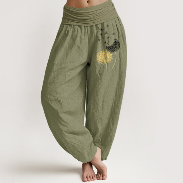 Buddha Stones Damen-Haremshose aus reiner Baumwolle mit Löwenzahnblütenmuster und elastischem Bund - Olivgrün - US16, UK/AU20, EU48 (3XL) - image 14